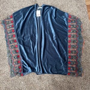 Embroidered Blue Kimono Cardigan